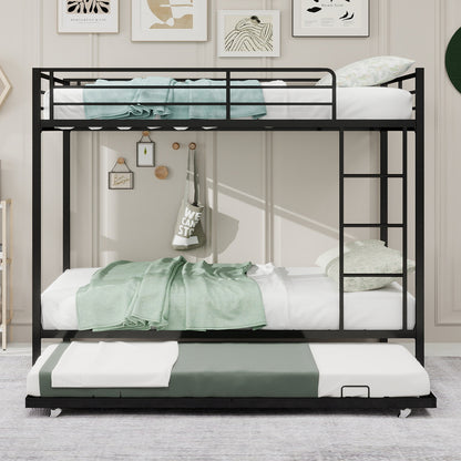 Full Size Iron Bunk Bed with Trundle - Black