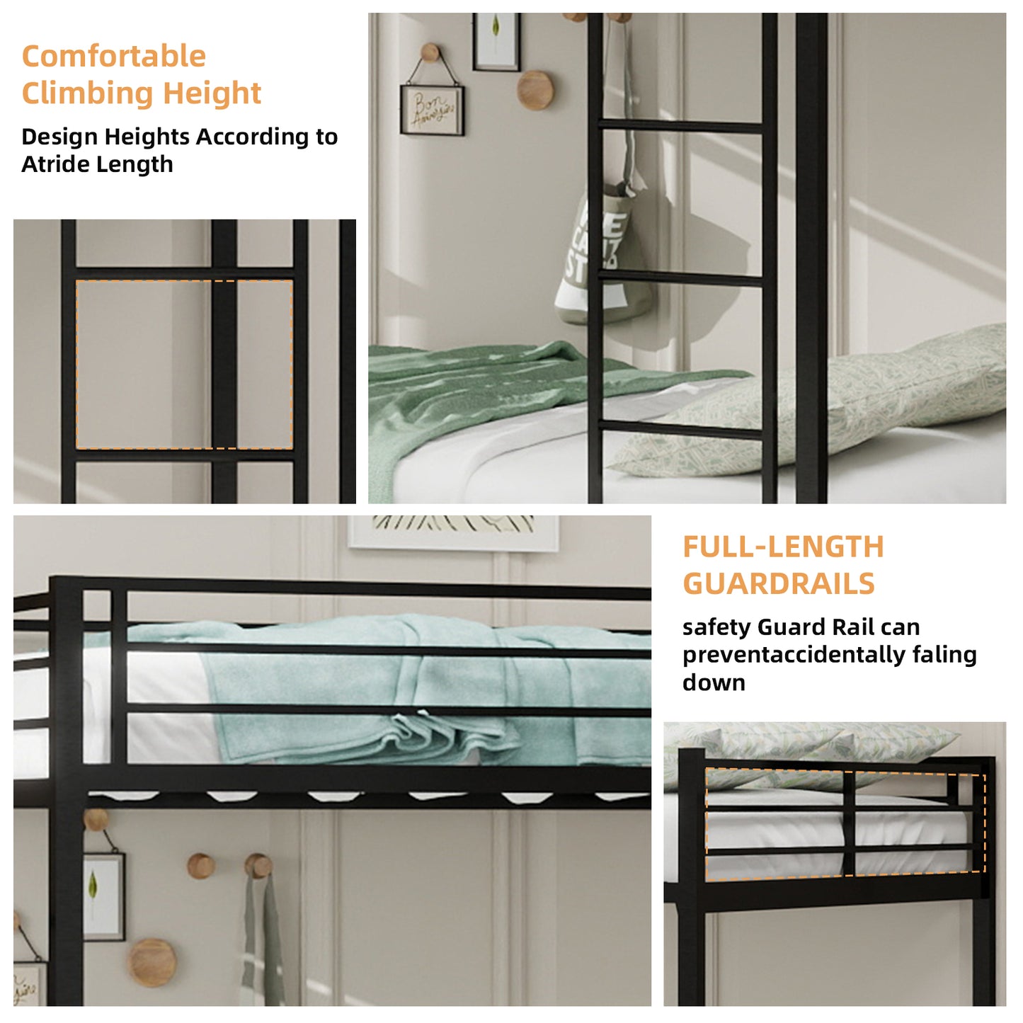 Full Size Iron Bunk Bed with Trundle - Black