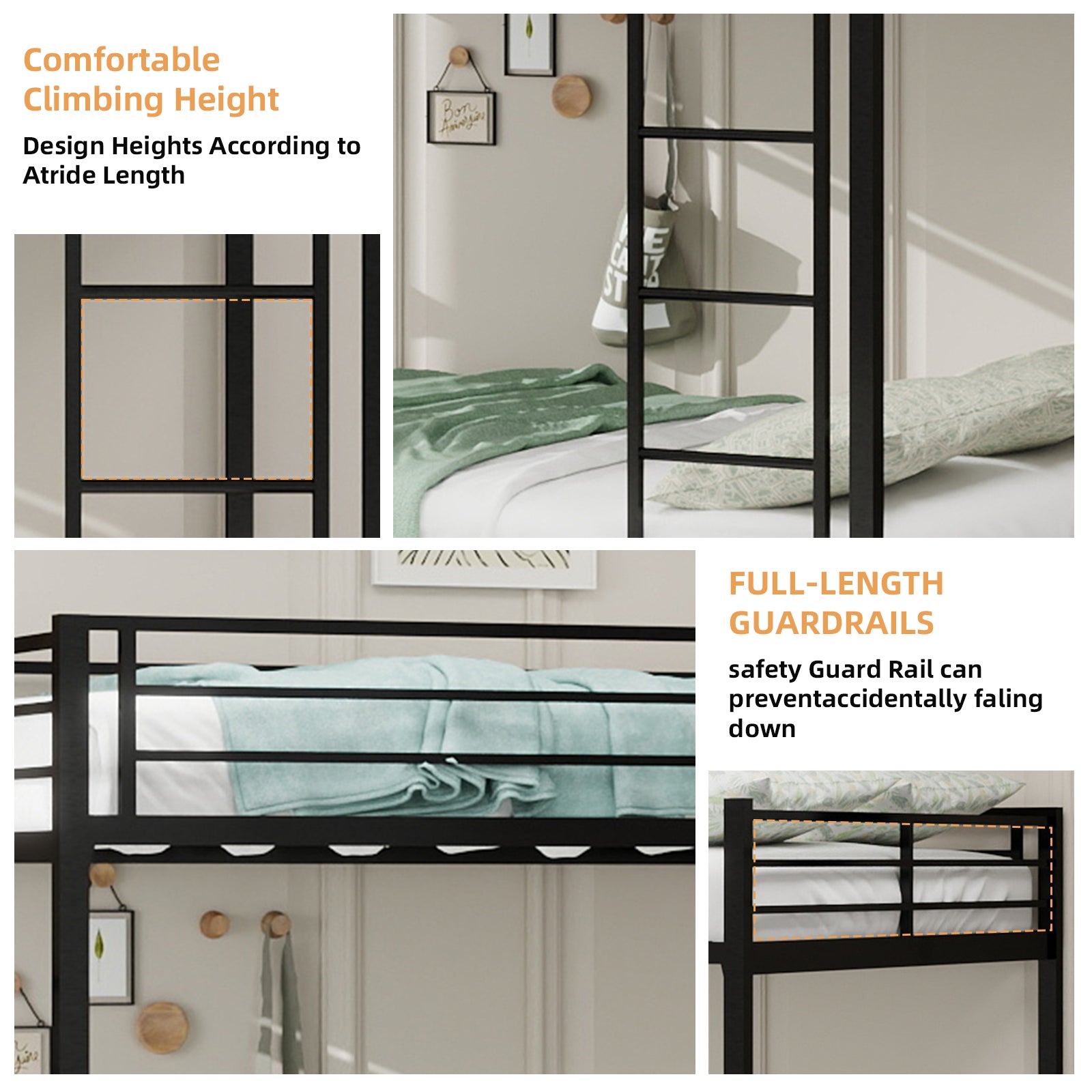 Full Size Iron Bunk Bed with Trundle - Black