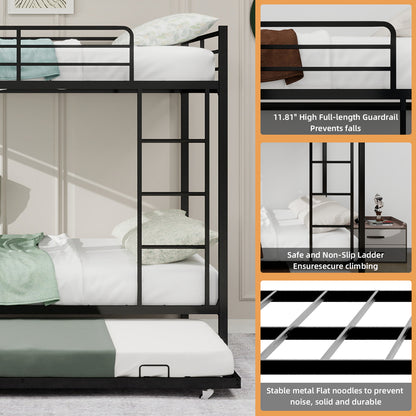 Full Size Iron Bunk Bed with Trundle - Black