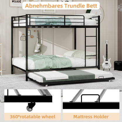 Full Size Iron Bunk Bed with Trundle - Black