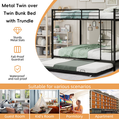 Full Size Iron Bunk Bed with Trundle - Black