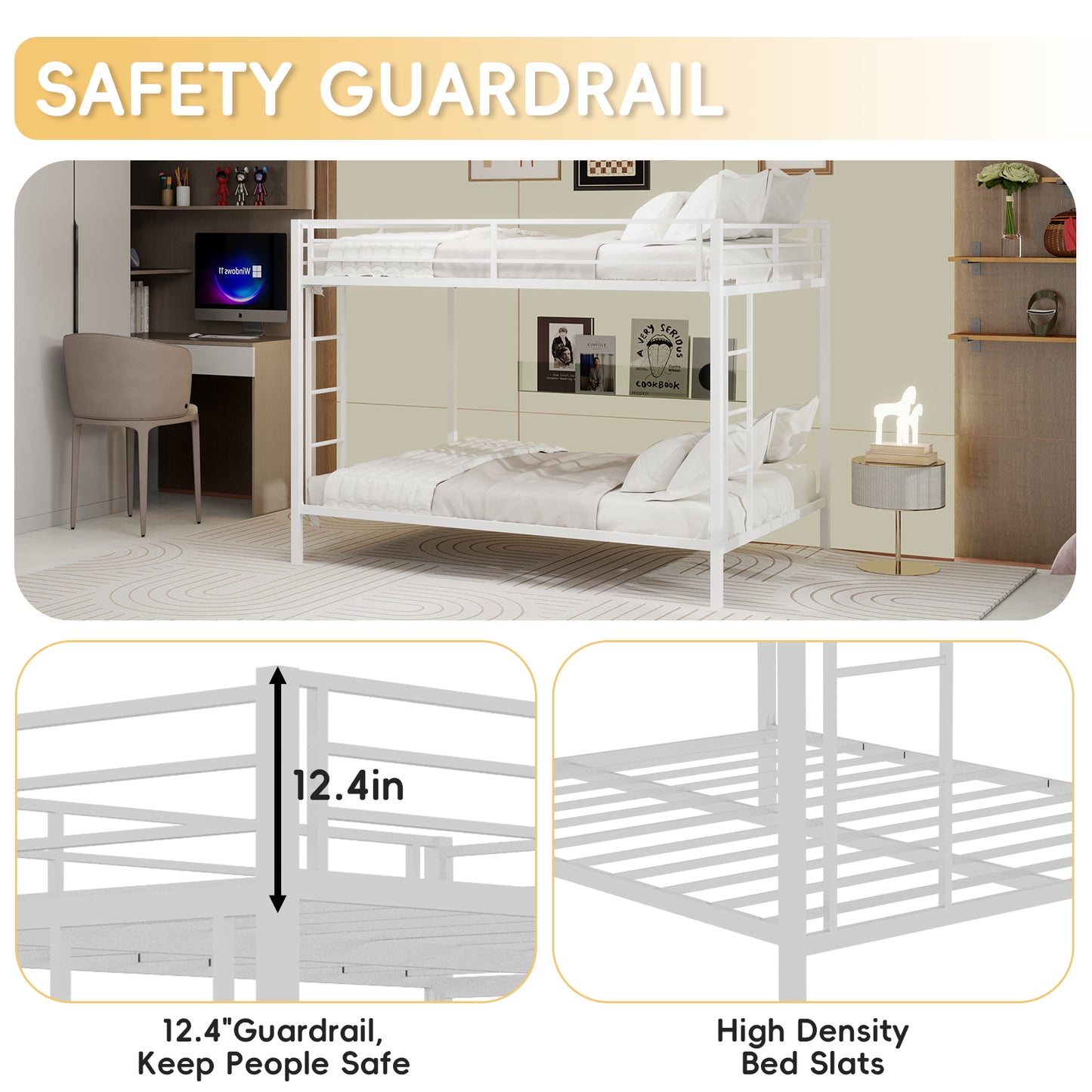 Queen Size Iron Bunk Bed - Space Saving Design for Bedroom
