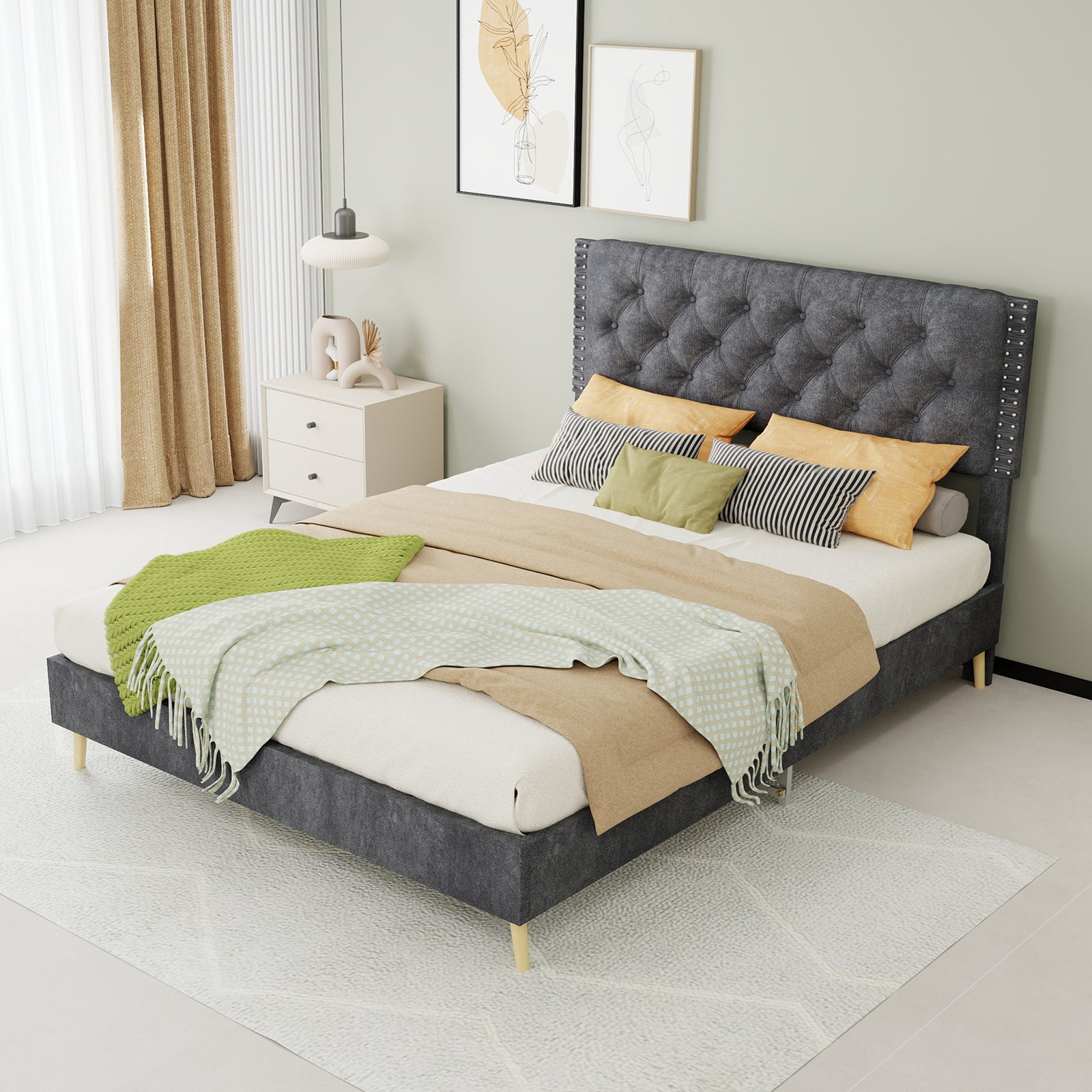 Suede Soft Package Bed - Decorate the master bedroom space with a soft and peaceful focus. Sturdy structure ensures stable sleep and creates a private resting place, full size, gray.