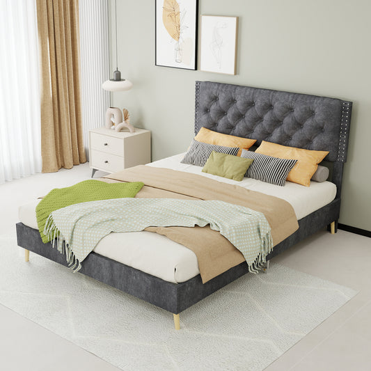 Suede Soft Package Bed - Decorate the master bedroom space with a soft and peaceful focus. Sturdy structure ensures stable sleep and creates a private resting place, full size, gray.