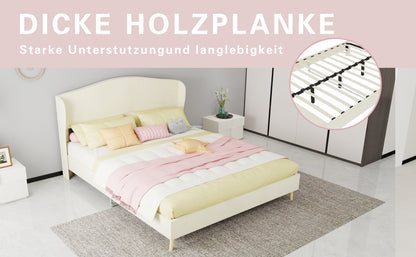 Queen Size Beige Velvet Upholstered Bed - Box Spring Required