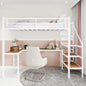Loft bed with L-shaped desk, large storage space and storage compartments, sturdy bed frame with stairs, continuous belt railing, space-saving, noiseless, no elephant springs required