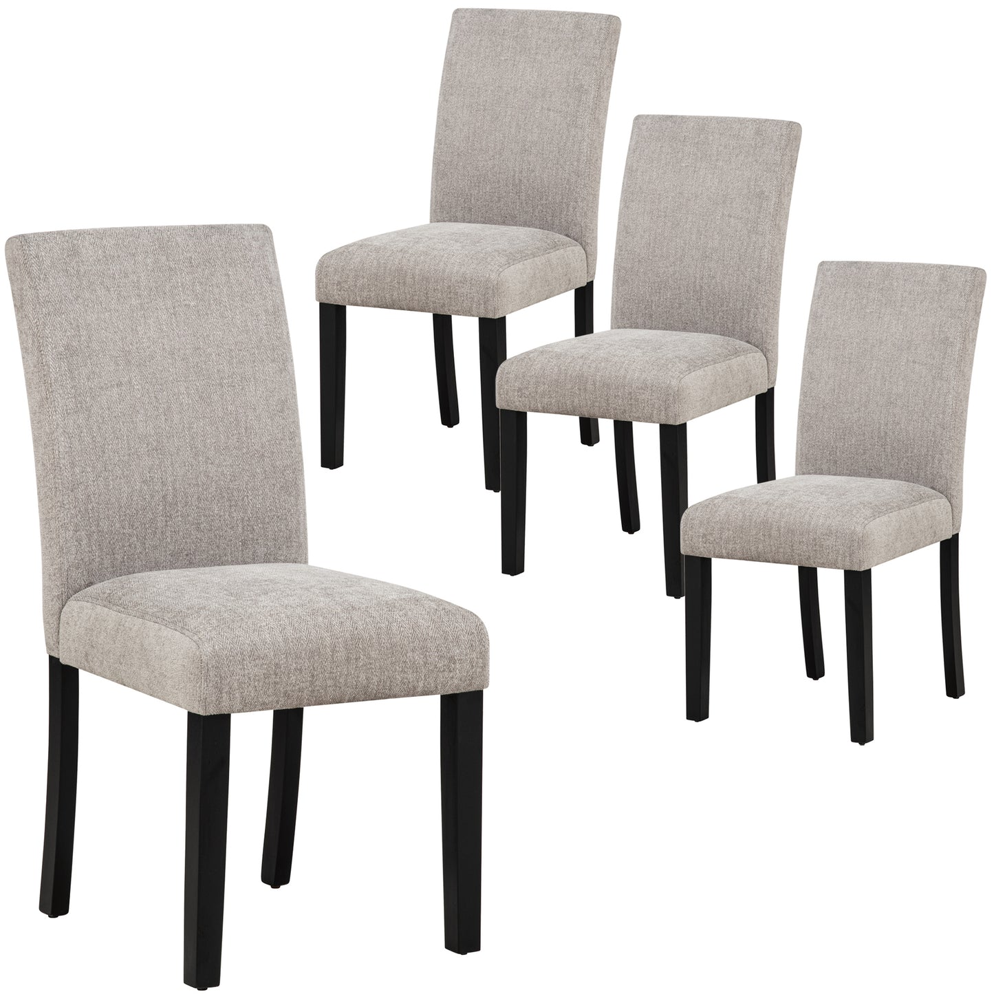 Black Grey Dining Chairs Set of 4 - Fabric Rubber Wood
