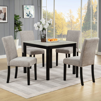 Black Grey Dining Chairs Set of 4 - Fabric Rubber Wood