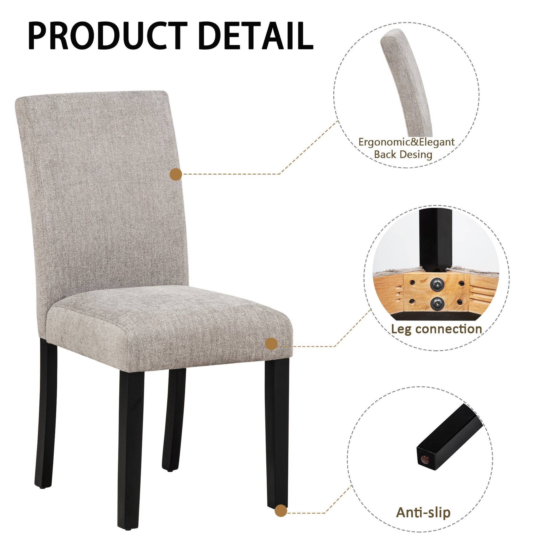 Black Grey Dining Chairs Set of 4 - Fabric Rubber Wood