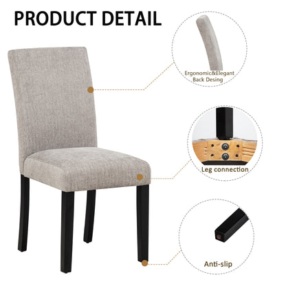 Black Grey Dining Chairs Set of 4 - Fabric Rubber Wood