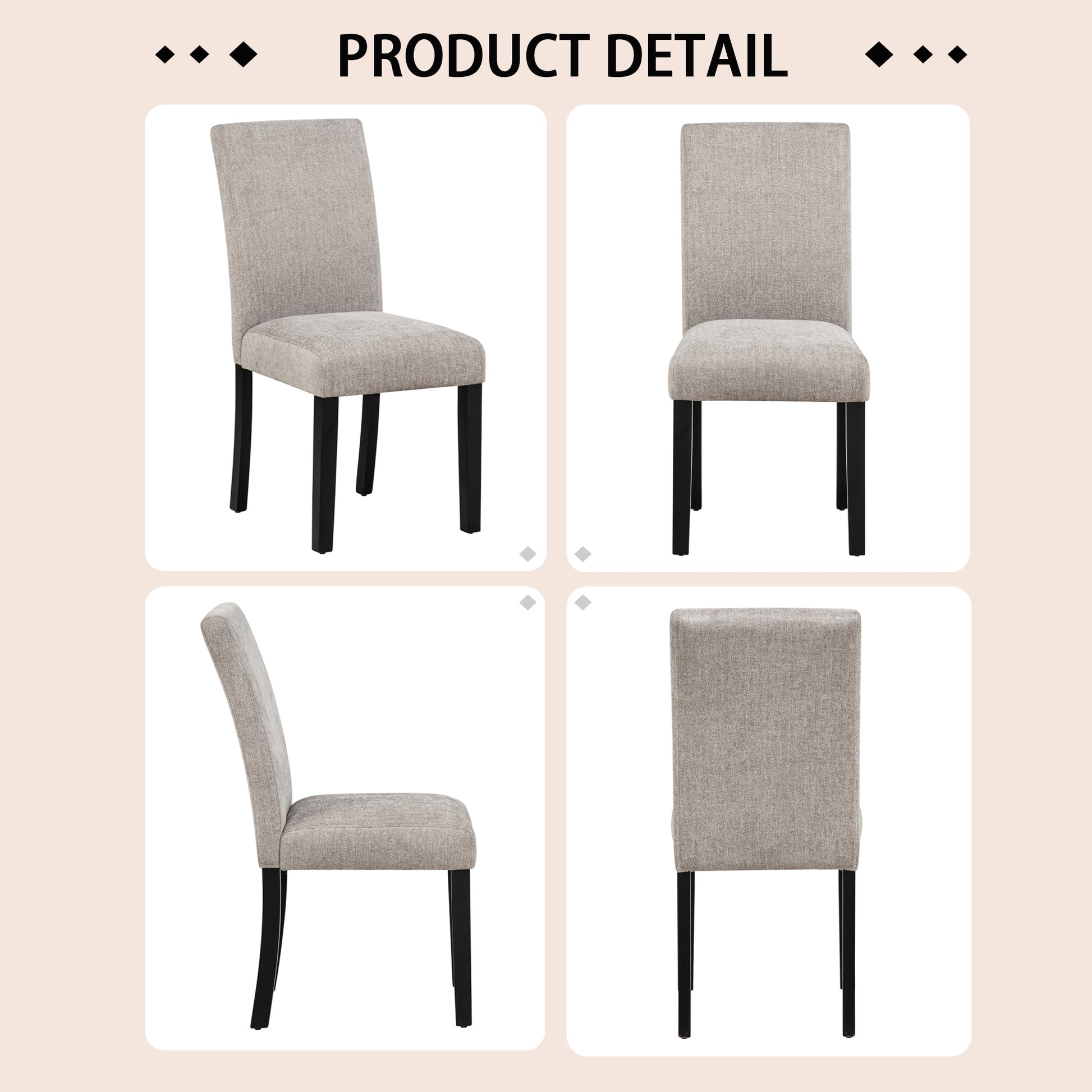 Black Grey Dining Chairs Set of 4 - Fabric Rubber Wood