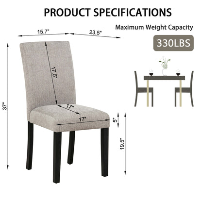Black Grey Dining Chairs Set of 4 - Fabric Rubber Wood