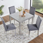 5 Piece Wooden Dining Table Set, Kitchen Table Set with a Square Table and 4 Upholstered Chairs, Wooden Dining Room Table with Crystal Decoration and Chairs Set for Kitchen, Dining Room, Silver grey