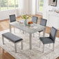 6 Piece Wooden Dining Table Set, Wooden Dining Table with 4 Upholstered Chairs and Bench for 6 People, Rectangular Dining Table Set with Crystal Decoration for Kitchen, Dining Room, Silver grey