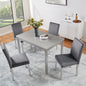 5 Piece Wooden Dining Table Set, Kitchen Table Set with a Rectangular Table and 4 Upholstered Chairs, Wooden Dining Room Table with Crystal Decoration and Chairs Set, Silver grey