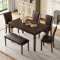6-Piece Dining Table Set with Bench and Chairs, Wooden dining table set for 6 people, Farmhouse Rustic Style 6 Person Dining Table Set for Dining Room, Kitchen, Dark Walnut
