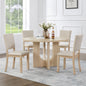 47.3" Round Dining Set with 4 Upholstered Dining Chairs, Modern Round Dining Table Set for 4, 5-Piece Round Dining Table Set for Living Room, Kitchen, Light Oak & Beige