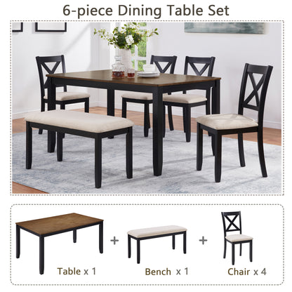Black Oak Dining Set with Bench for Kitchen or Dining Room Storage