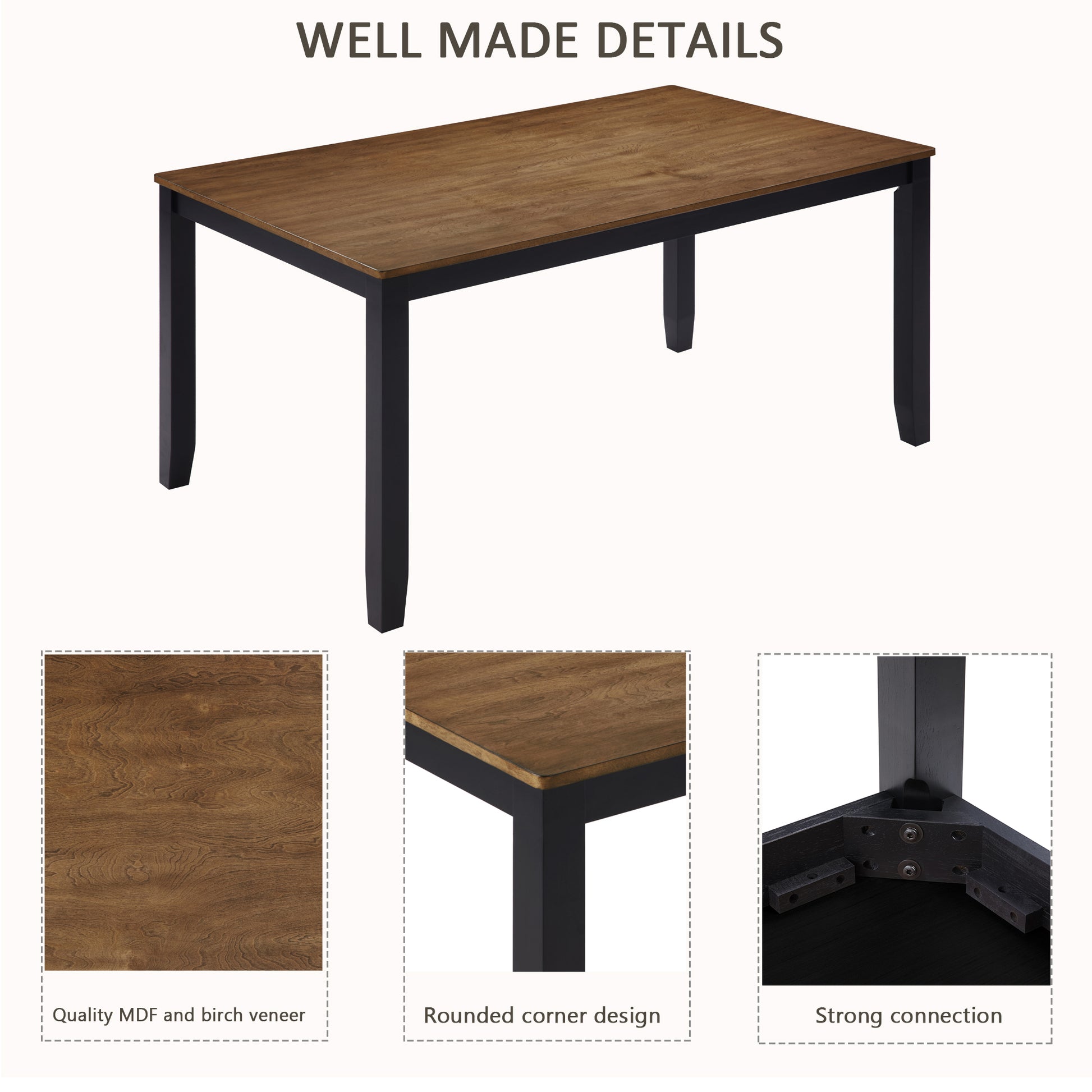 Black Oak Dining Set with Bench for Kitchen or Dining Room Storage
