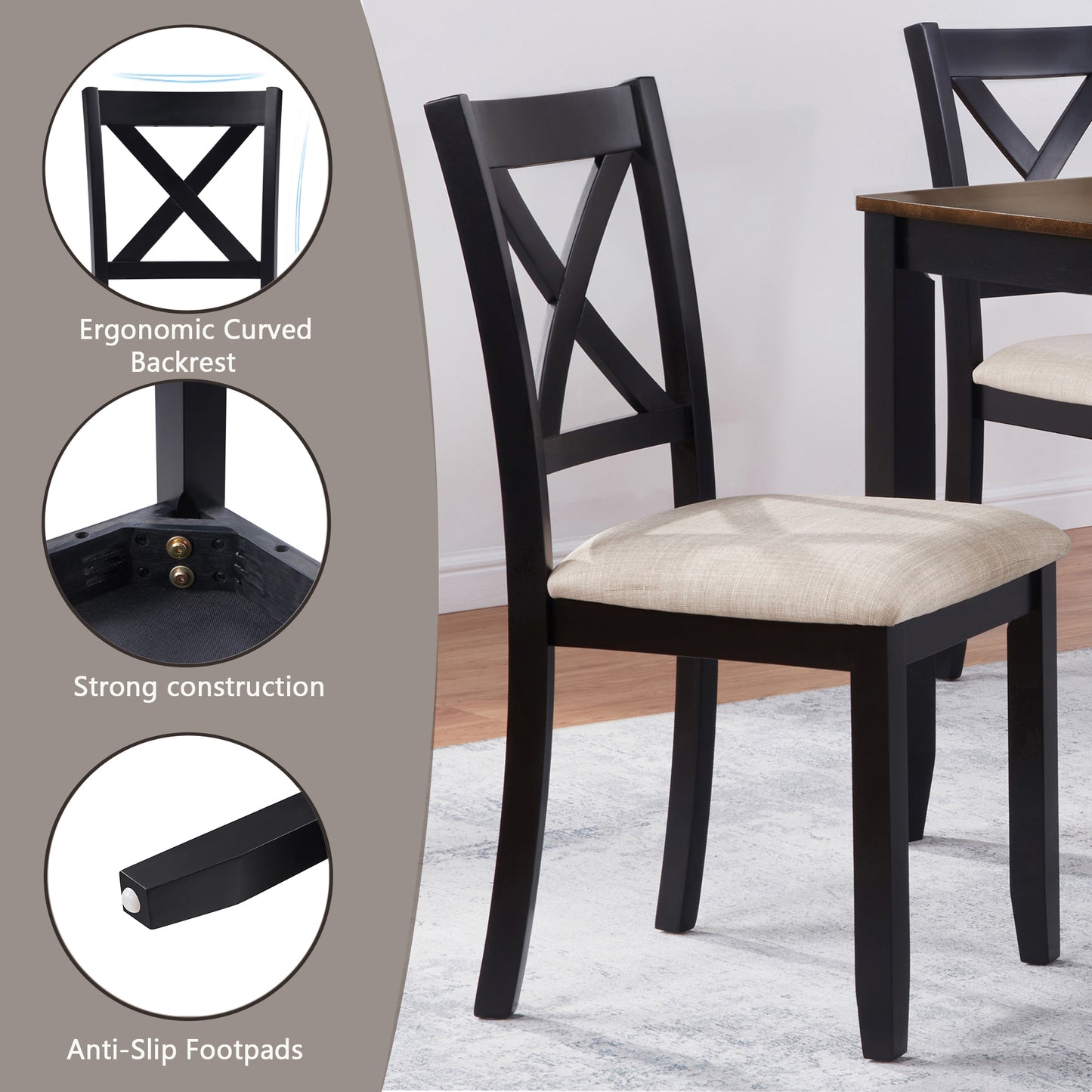 Black Oak Dining Set with Bench for Kitchen or Dining Room Storage