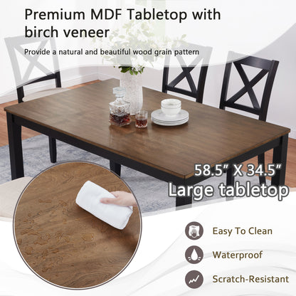 Black Oak Dining Set with Bench for Kitchen or Dining Room Storage