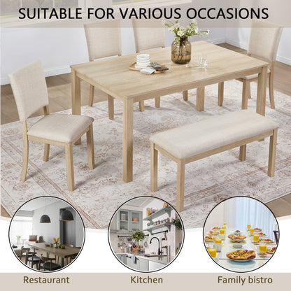 Light Oak Dining Table Set with Bench and 4 Chairs for Kitchen
