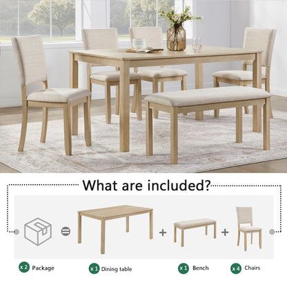 Light Oak Dining Table Set with Bench and 4 Chairs for Kitchen