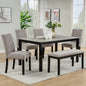 6-Piece Dining Table Set with Bench, Solid Wood Kitchen Table with Concrete-Effect Melamine Tabletop and 4 Upholstered Chairs for Dining Room, Kitchen, Restaurant, Grey & Black