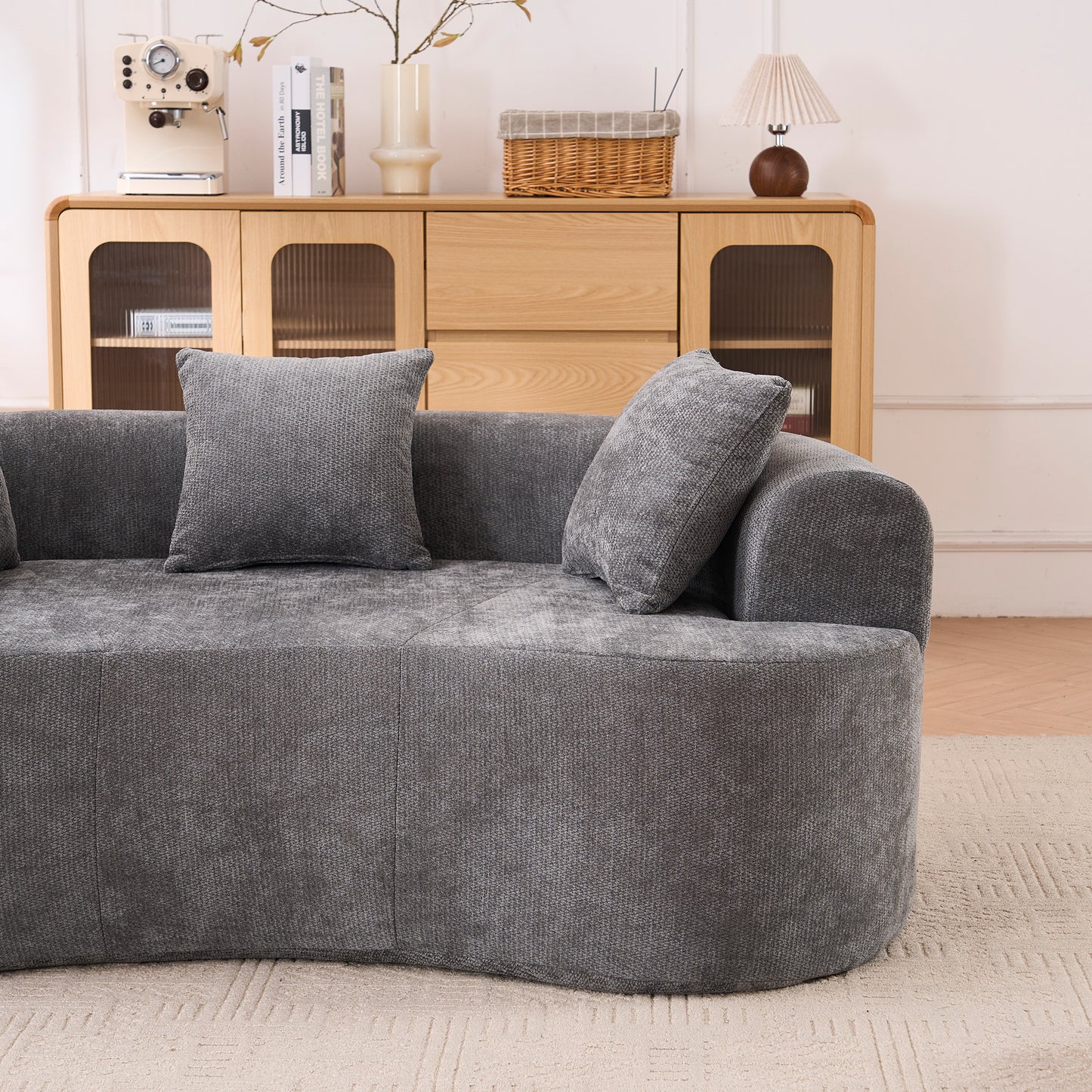 3 Seat Gray Foam Spring Sofa Bed - No Assembly Required for Living Room