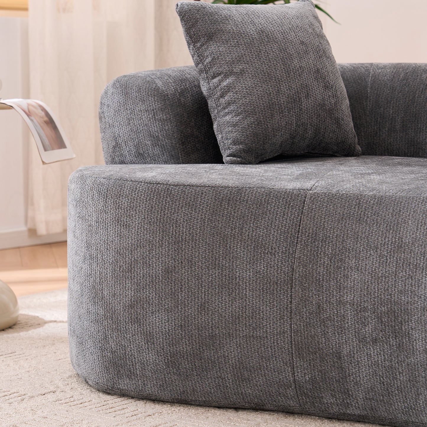 3 Seat Gray Foam Spring Sofa Bed - No Assembly Required for Living Room