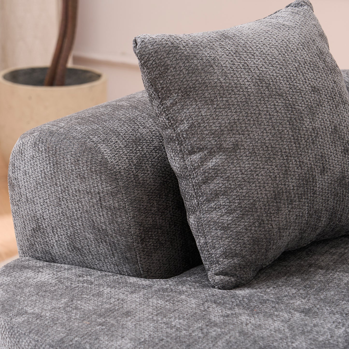 3 Seat Gray Foam Spring Sofa Bed - No Assembly Required for Living Room