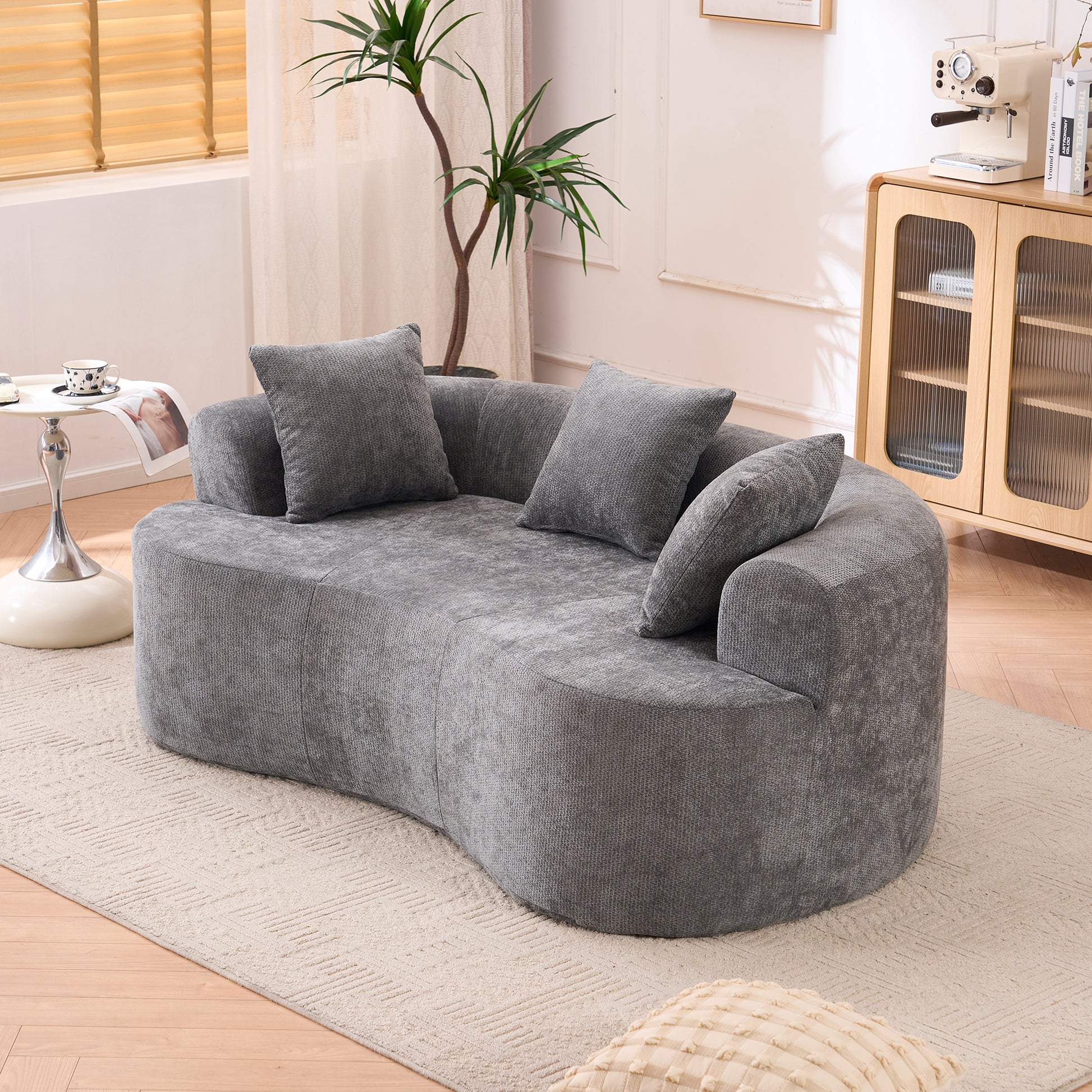 3 Seat Gray Foam Spring Sofa Bed - No Assembly Required for Living Room