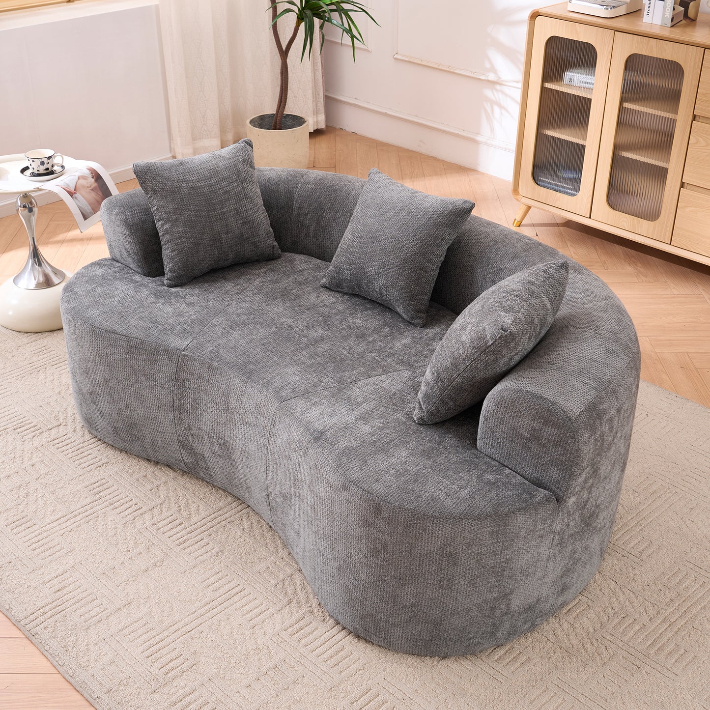 3 Seat Gray Foam Spring Sofa Bed - No Assembly Required for Living Room