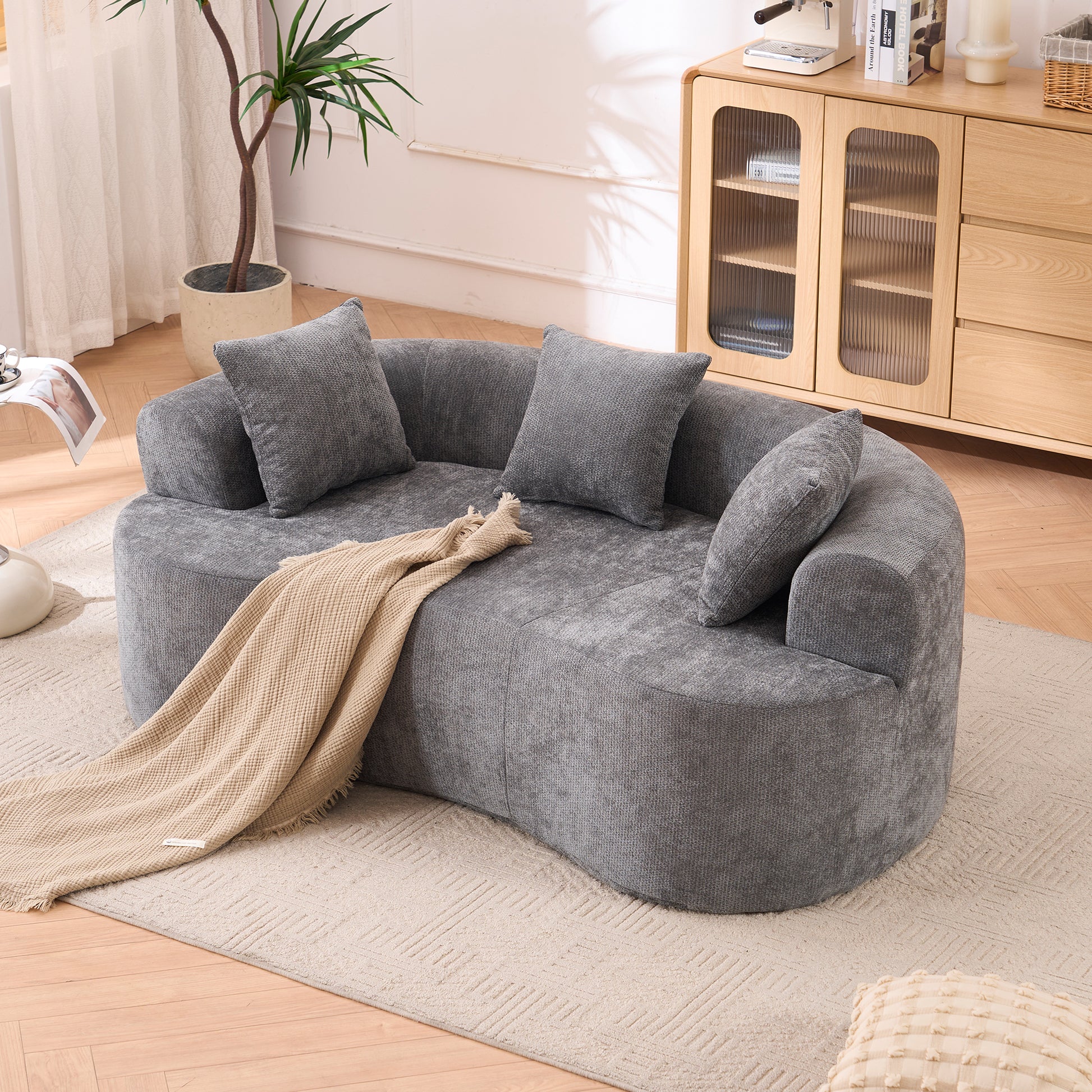 3 Seat Gray Foam Spring Sofa Bed - No Assembly Required for Living Room