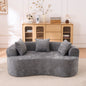 Crescent-shaped sofa, modern low-back design with deep cushions, featuring a self-inflating foam-filled three-seater sofa that requires no assembly.(Gray chenille fabric)