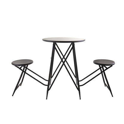 60.83x24x32.3" Black Stowable Side Table and Two Seats