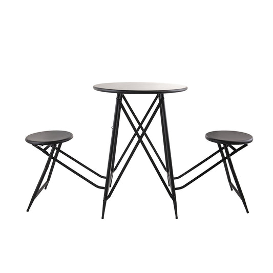 60.83x24x32.3" Black Stowable Side Table and Two Seats