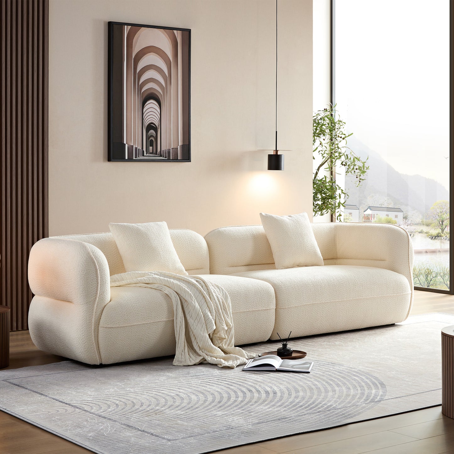 White Sectional Sofa - Durable Fabric, 4 Seats for Living Room