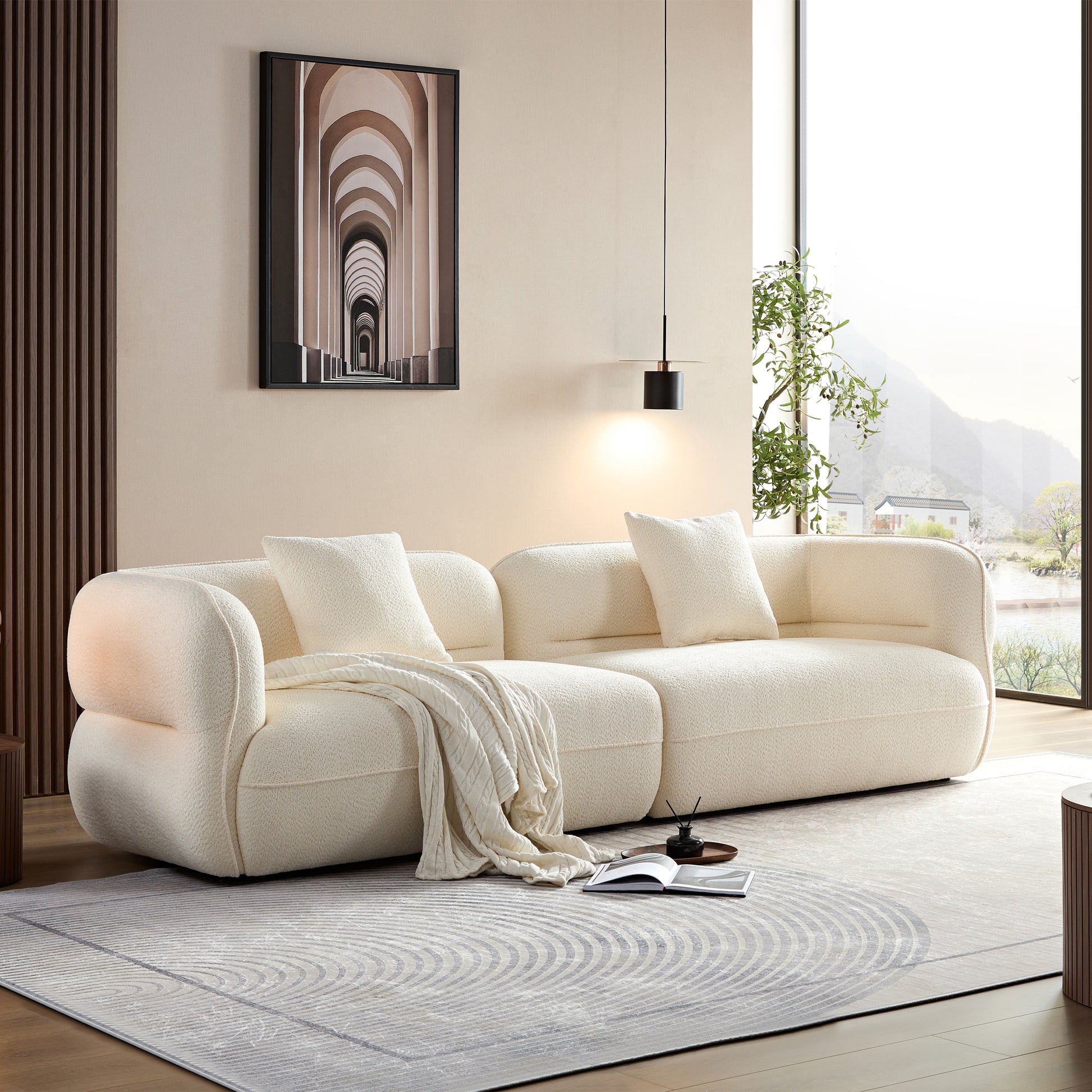 White Sectional Sofa - Durable Fabric, 4 Seats for Living Room