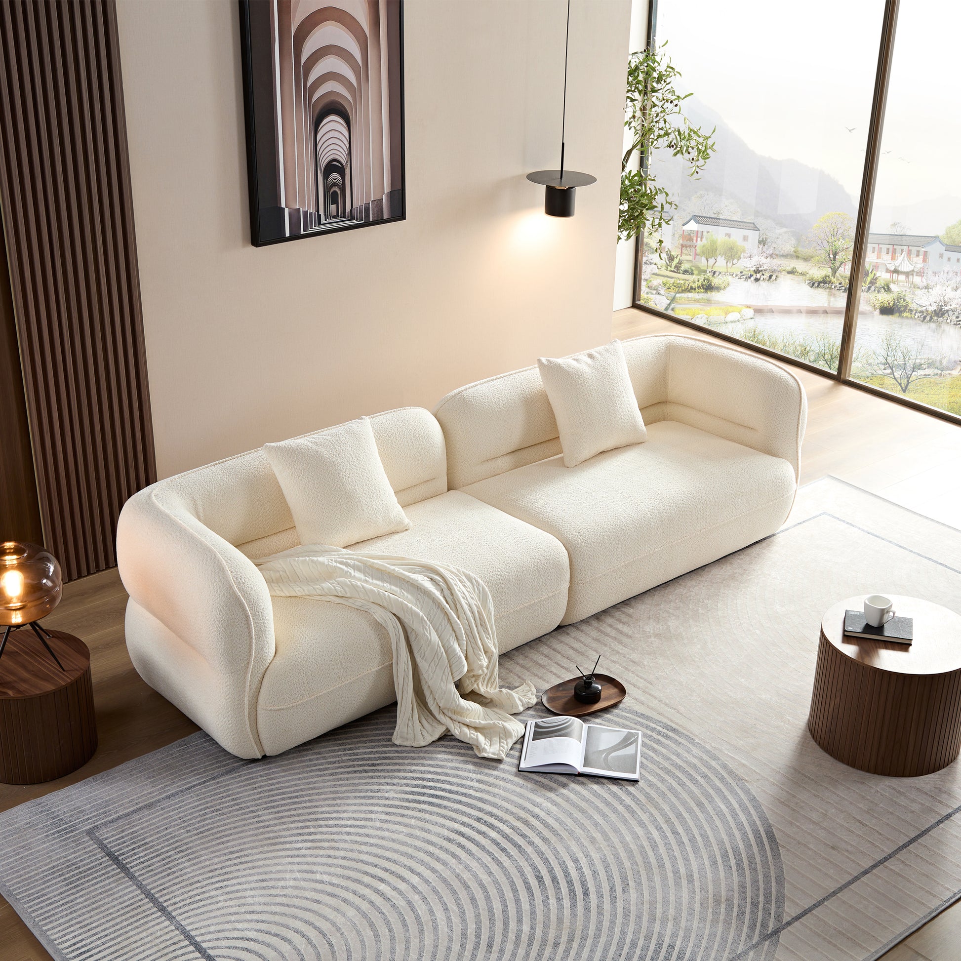 White Sectional Sofa - Durable Fabric, 4 Seats for Living Room