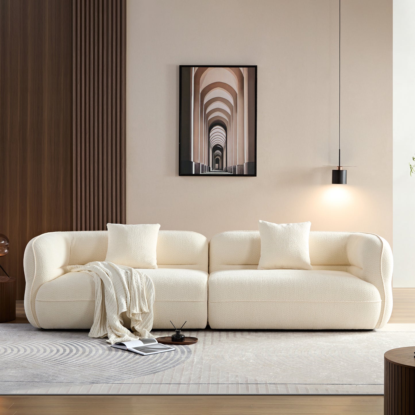 White Sectional Sofa - Durable Fabric, 4 Seats for Living Room