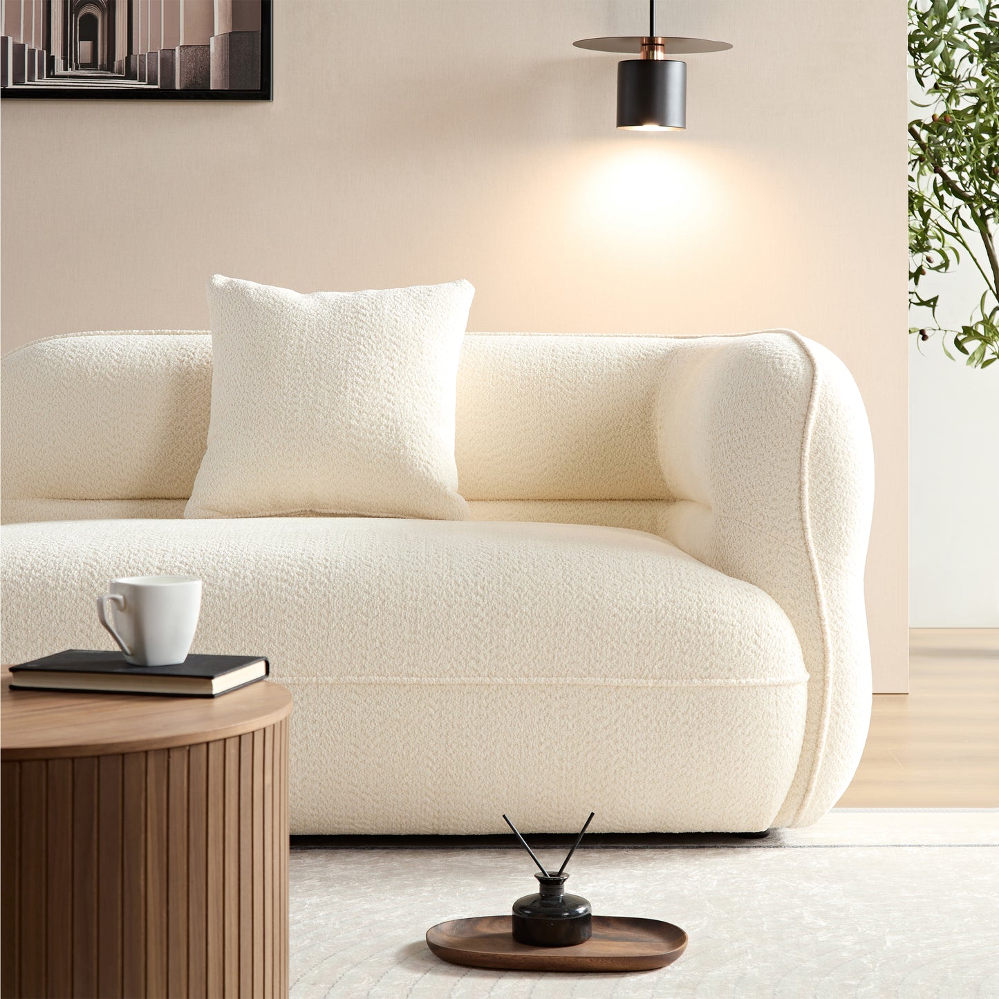 White Sectional Sofa - Durable Fabric, 4 Seats for Living Room