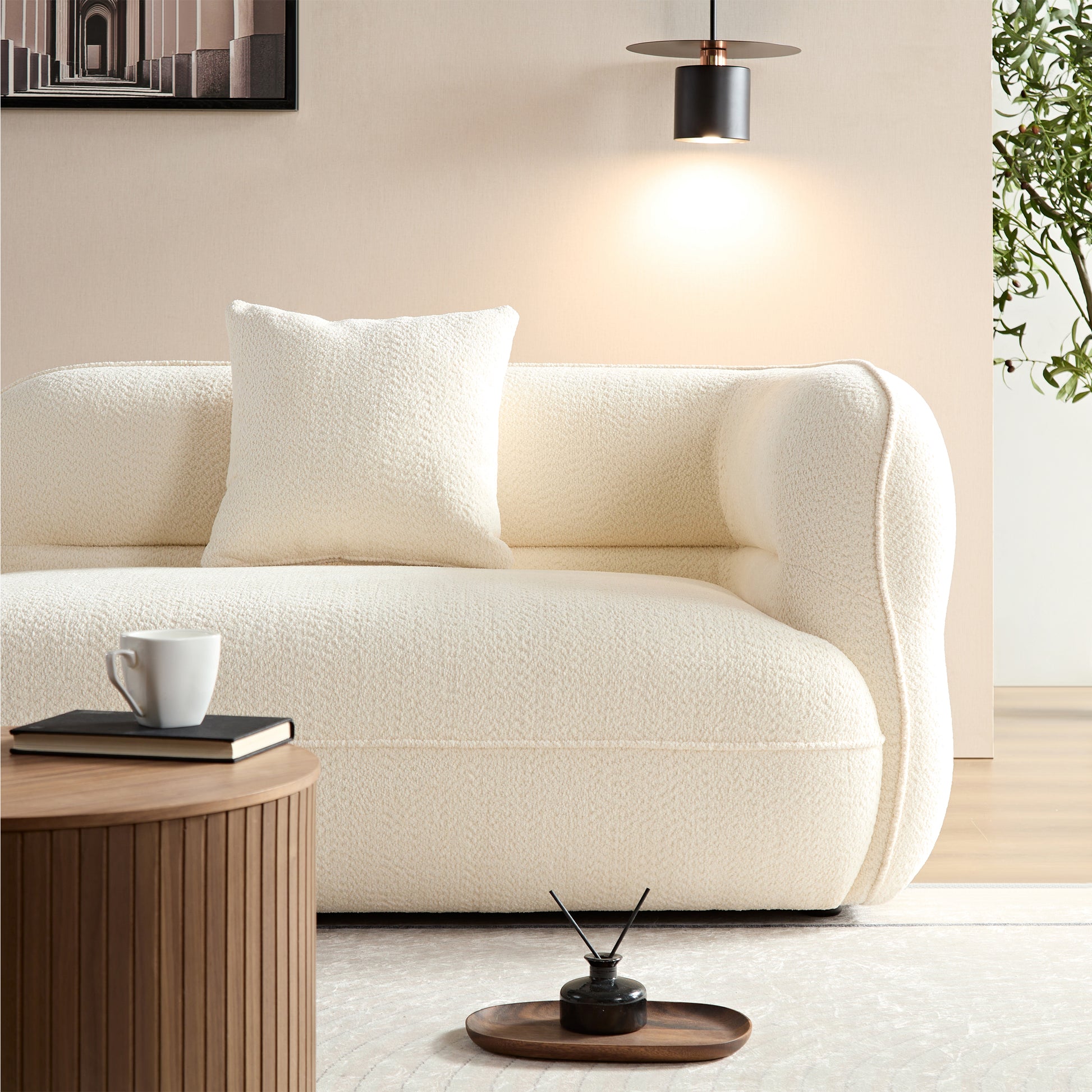 White Sectional Sofa - Durable Fabric, 4 Seats for Living Room