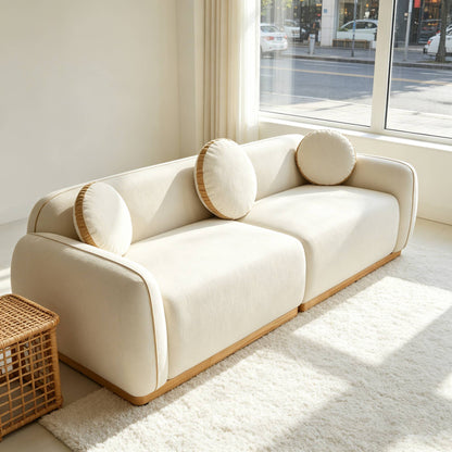 3 Seat Beige White Chenille Sofa - Living Room Accent
