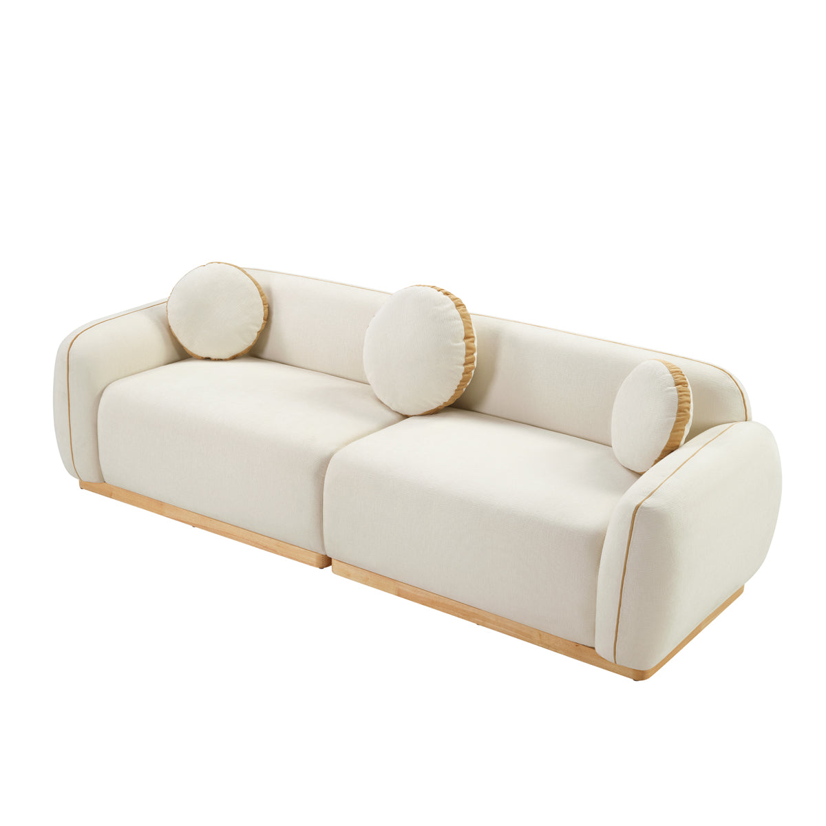 3 Seat Beige White Chenille Sofa - Living Room Accent