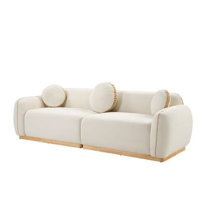 3 Seat Beige White Chenille Sofa - Living Room Accent