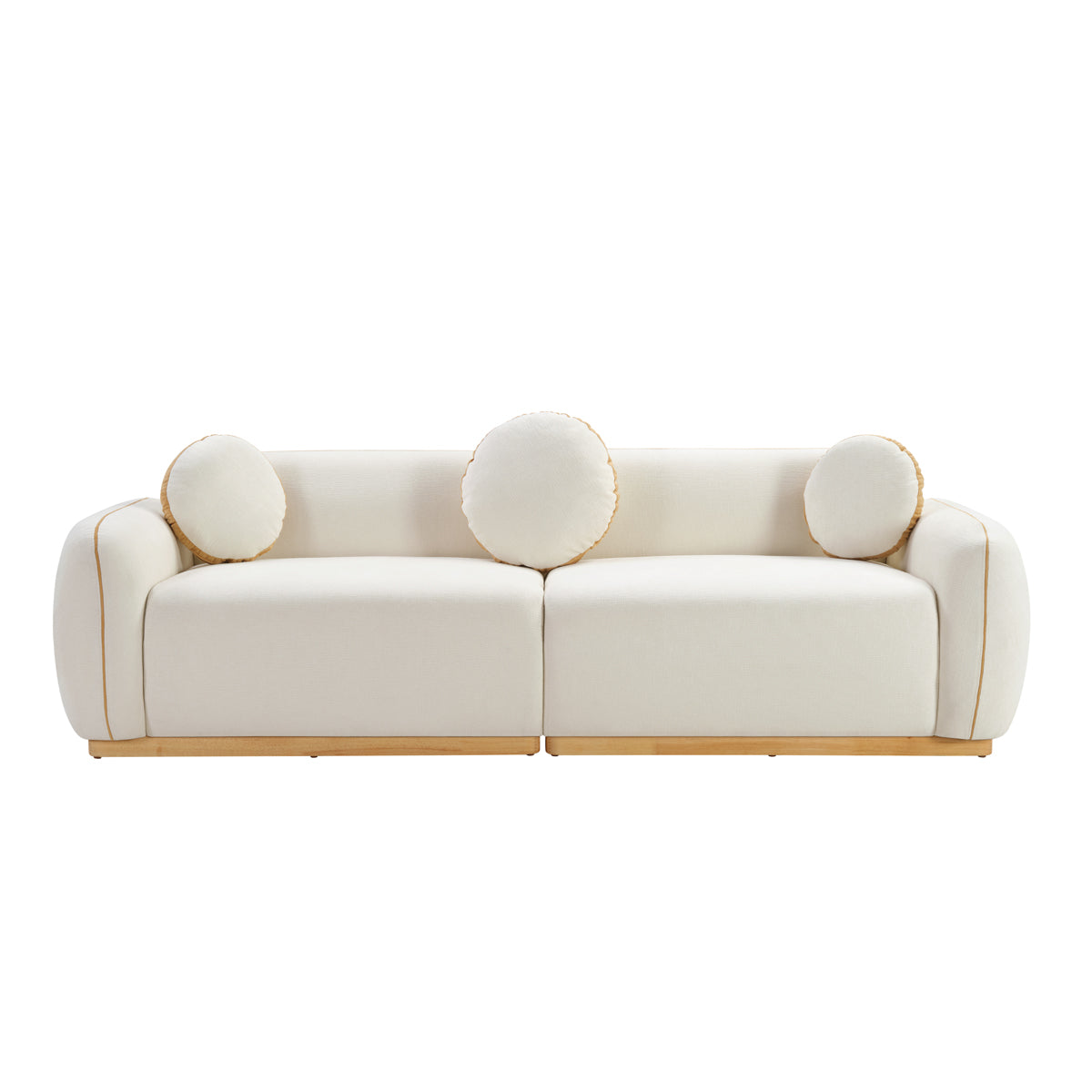 3 Seat Beige White Chenille Sofa - Living Room Accent