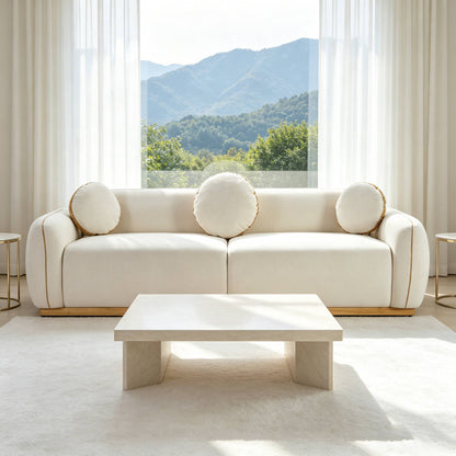 90.94'' Modern Sofa Set, 3 Round Accent Pillows For Home Theater Lounge Den Guest Room