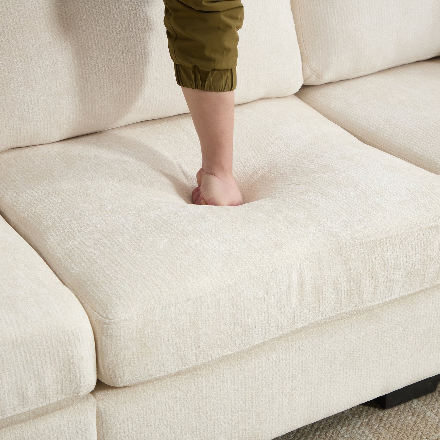 Modern Storage Sofa - Beige, 4-Seat Ottoman